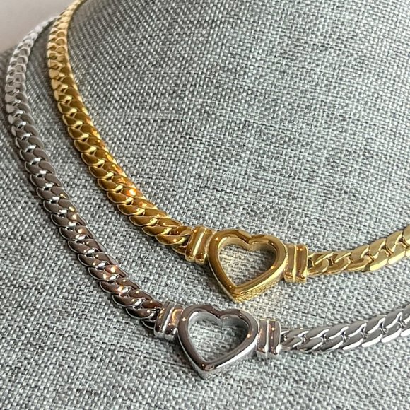 Heart Choker Thick Chain Necklace Thick Choker Heart Chain Heart Pendant Chain - Picture 2 of 14